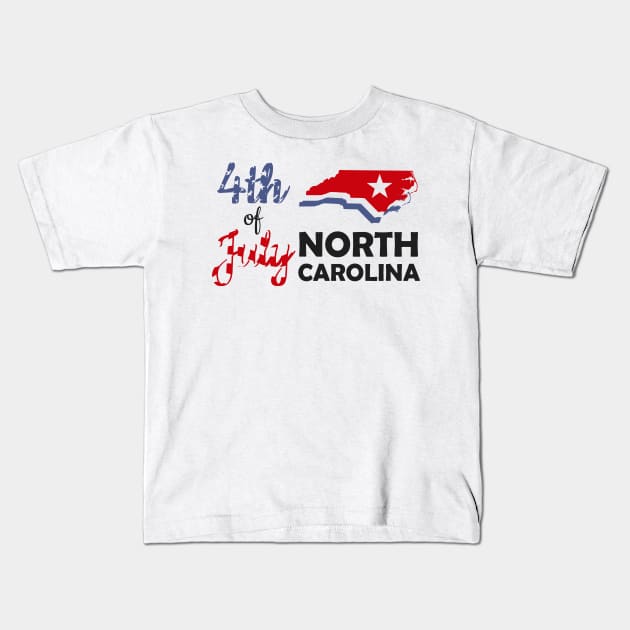 North Carolina 4th of July with State Map - USA Independence Day Kids T-Shirt by Jahmar Anderson